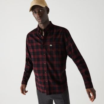 Lacoste Regular Fit Cotton Twill Checkered Shirt - Šortky Pánské Černé / Vínové | CZ-yqzCVT